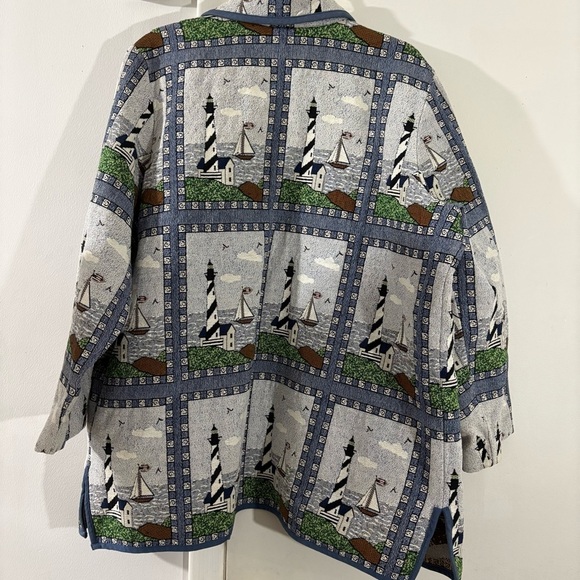 Vtg 90s Blair Nautical Sailboat Lighthouse Tapestry Jacket Lined Sz 2XL Coastal - Picture 3 of 14